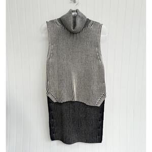 Derek Lam 10 Crosby Striped Sleeveless High Low Turtleneck Sweater Vest White